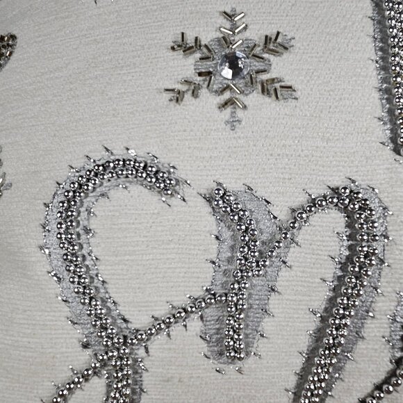 Cynthia Rowley Silver Beaded Snowflakes White Let it Snow Holiday Large Pillow - Picture 9 of 16